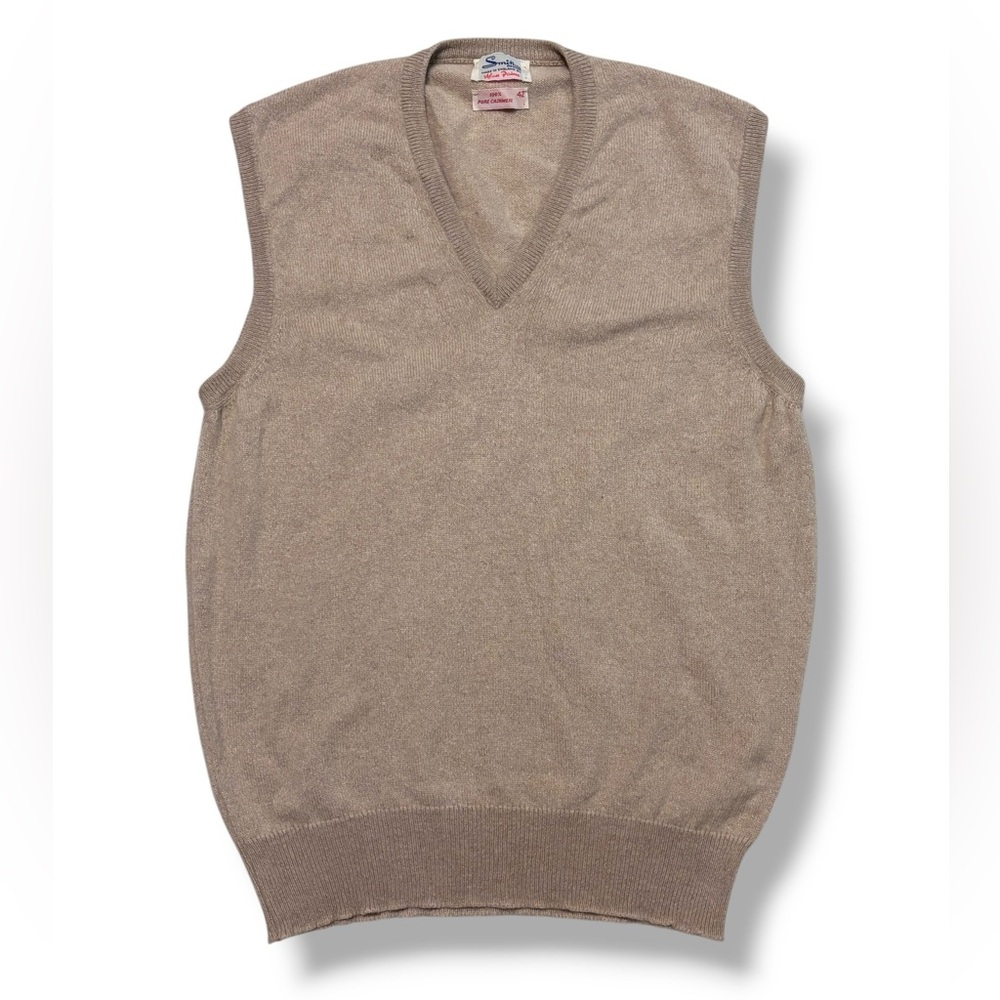 ALAN PAINE Tan Cashmere V Neck Sweater Vest VINTAGE